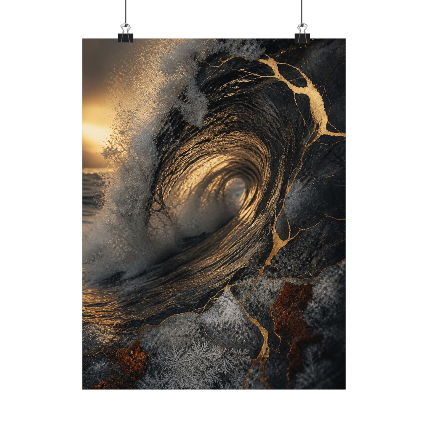 Healing Ocean Wave Wall Art Print - Gold Vein Kintsugi
