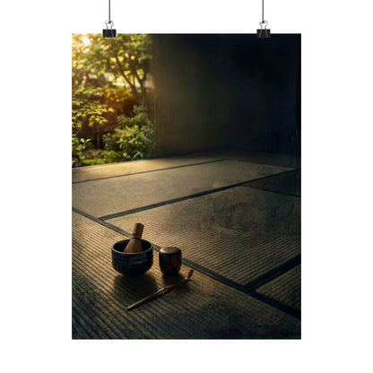 Dark Japandi Tea Ceremony in Golden Hour | Dark Texture Wall Art Print Art Print