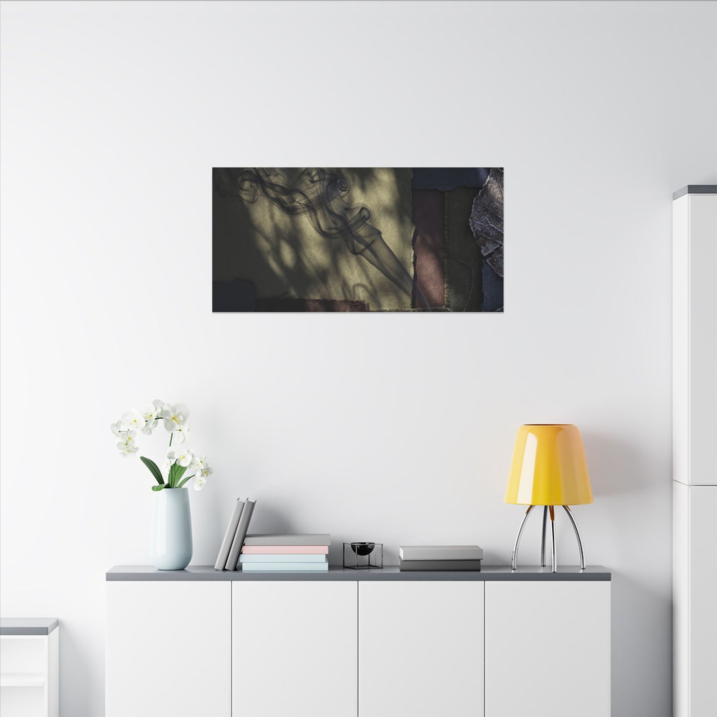 Ma Incense Smoke Canvas Art - Dark Japandi Dark Texture