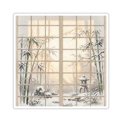 Winter Shoji Screen Sumi E Sticker | Peaceful Decor Art Print