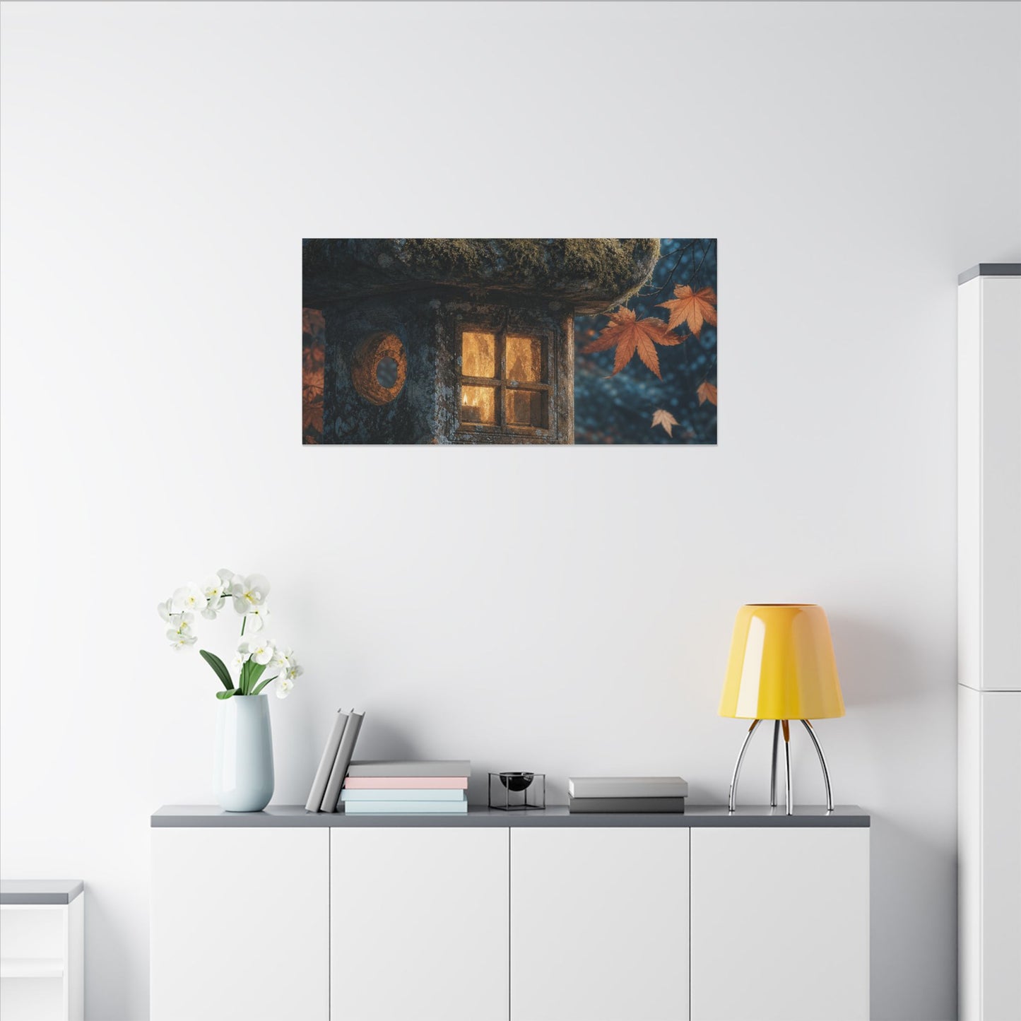 Autumn Stone Lantern Forest Whimsy Canvas Art | Earthy Decor