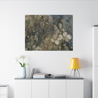 Japandi Dried Flowers in Moonlight | Watercolor Canvas Art