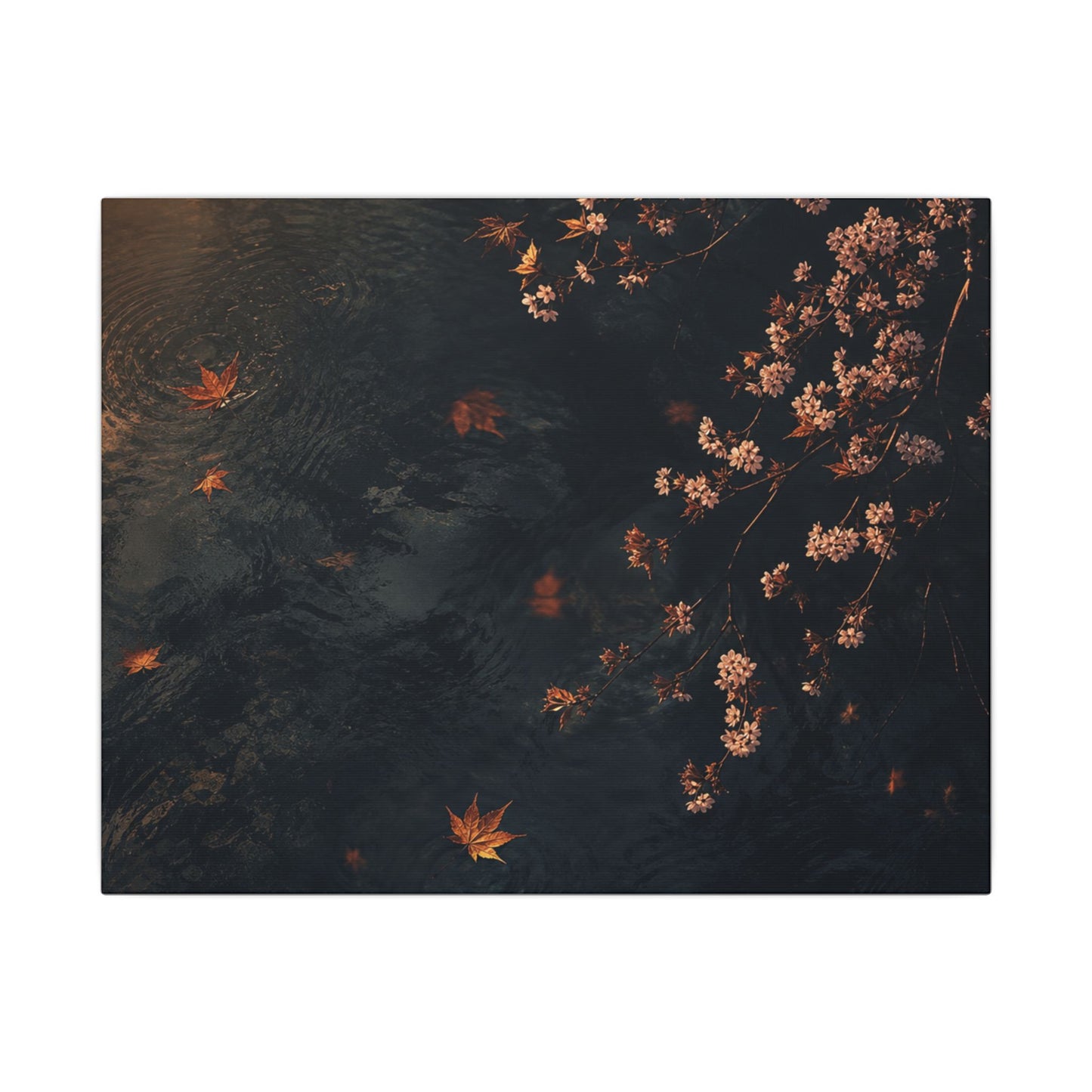Golden Hour Cherry Blossom Canvas Art - Dark Japandi Kanso