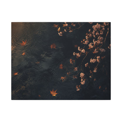Golden Hour Cherry Blossom Canvas Art - Dark Japandi Kanso