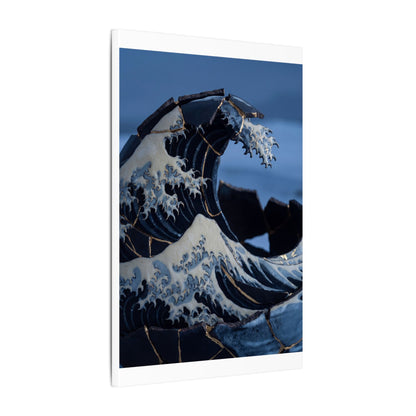 Ocean Wave Canvas Art | Winter Kintsugi Gold Repair Art
