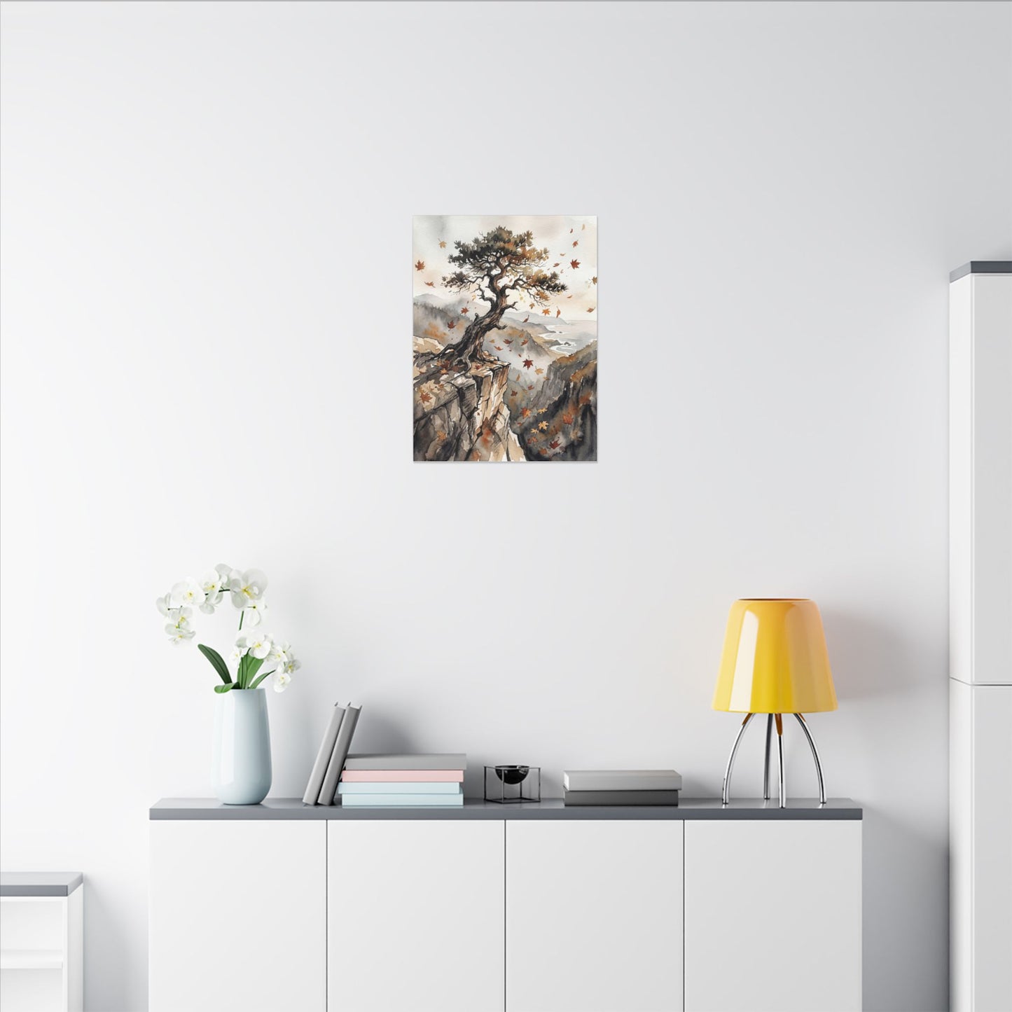 Autumn Pine Tree Watercolor Canvas Art | Warm Decor
