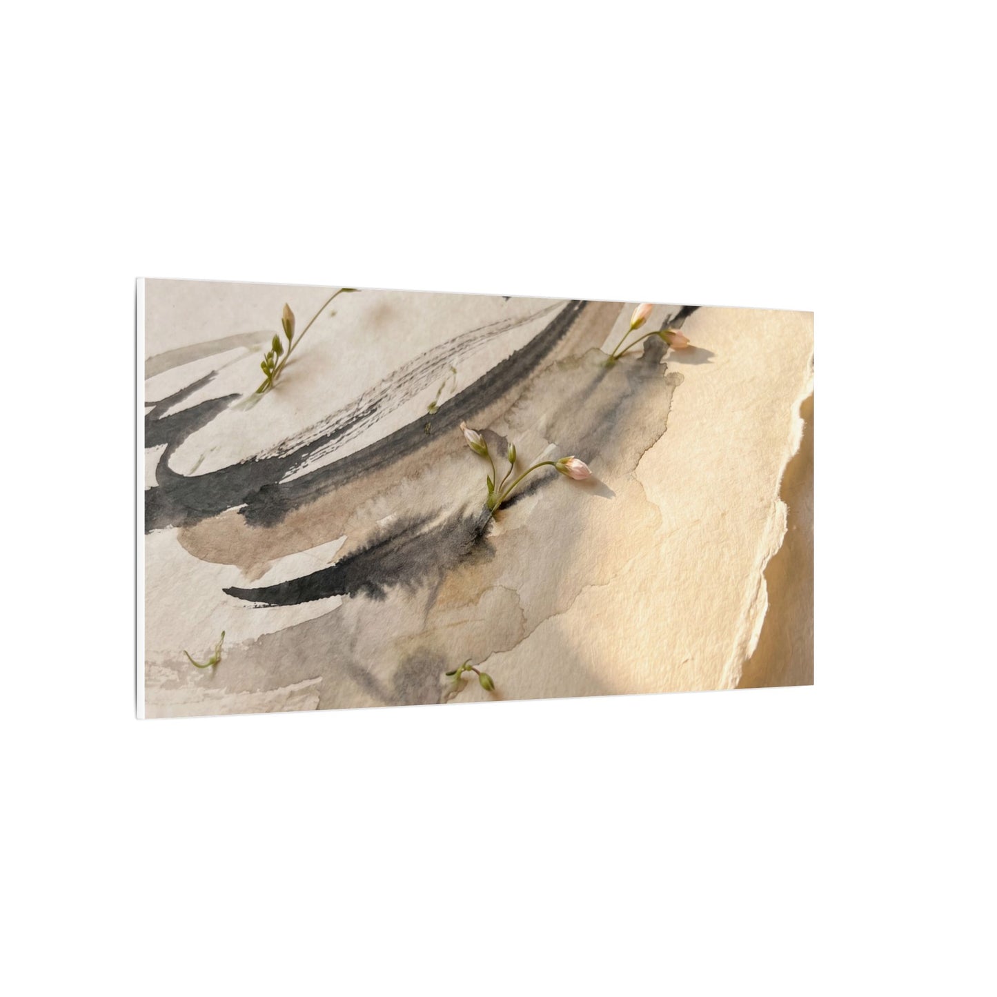 Ink Brushstroke Watercolor Canvas Art | Neutral Japandi Art