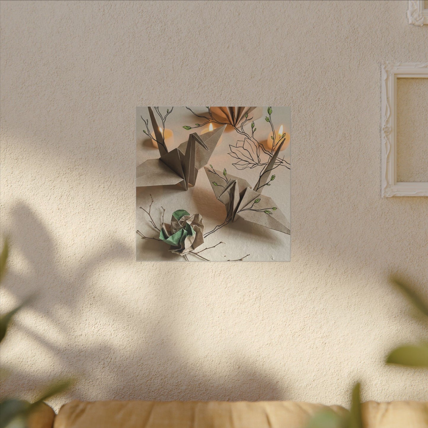 Paper Fold Spring Canvas Art | Japandi Earthy Design