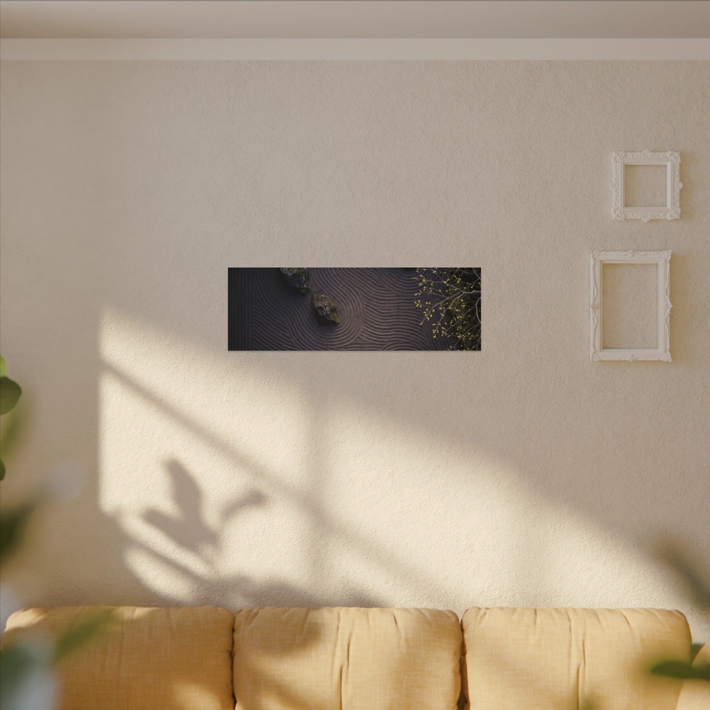 Dark Japandi Rock Garden in Dawn | Shadow Zen Canvas Art