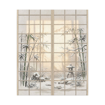Winter Shoji Screen Sumi E Canvas Art | Tranquil Decor