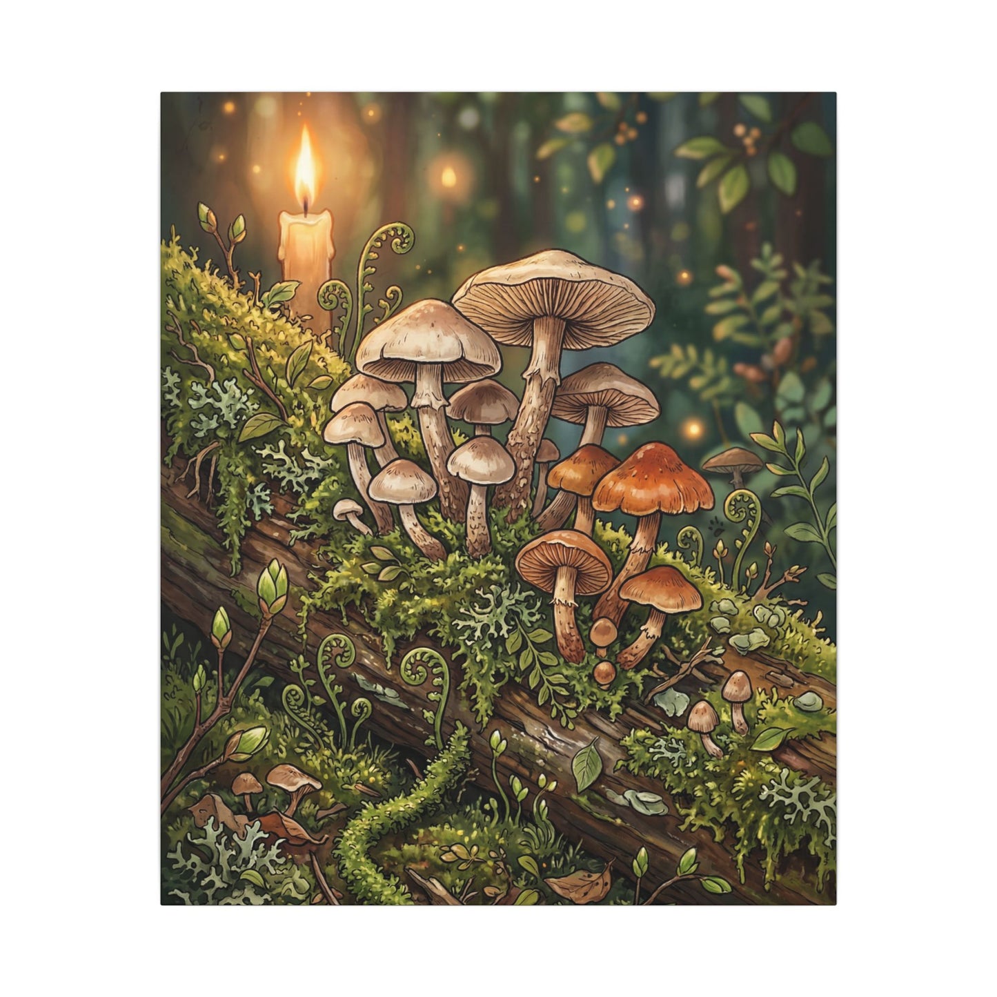 Spring Wild Mushrooms Herbarium Canvas Art | Rustic Decor