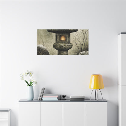 Stone Lantern Winter Canvas Art | Japandi Neutral Design
