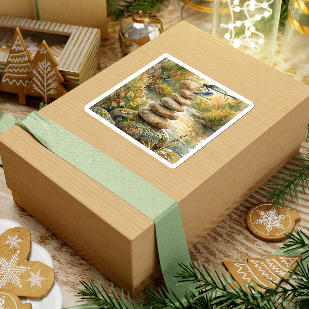 River Stones Watercolor Sticker | Earthy Japandi Art Art Print