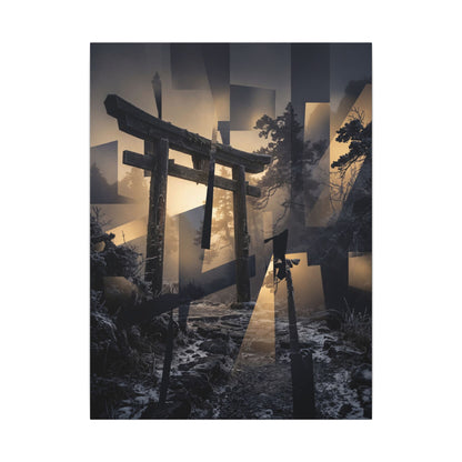 Winter Torii Gate Moody Minimal Canvas Art | Bold Decor