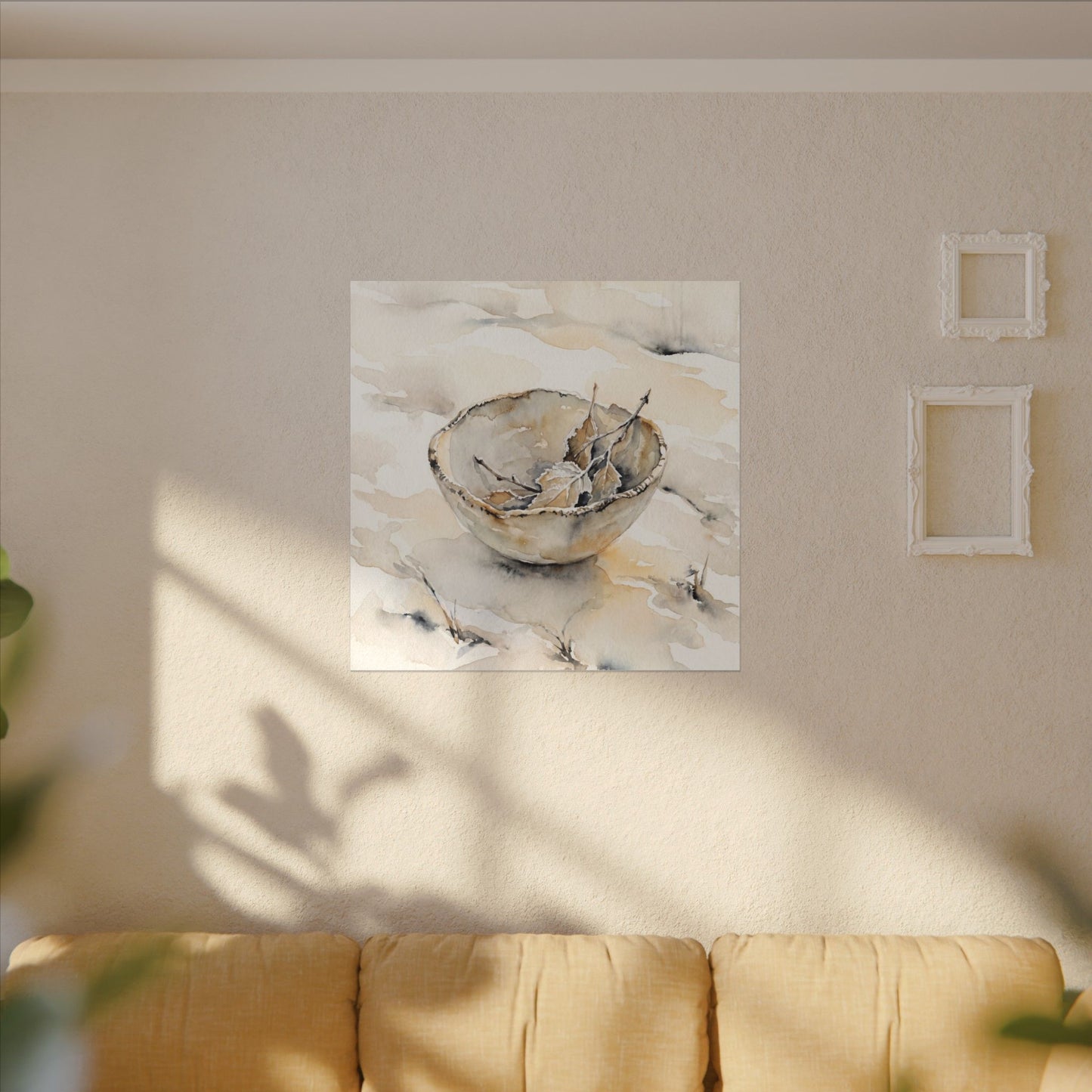 Ceramic Bowl Canvas Art | Winter Japandi Watercolor Art