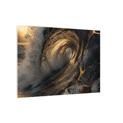 Kanso Ocean Wave Canvas Art - Kintsugi Gold Vein