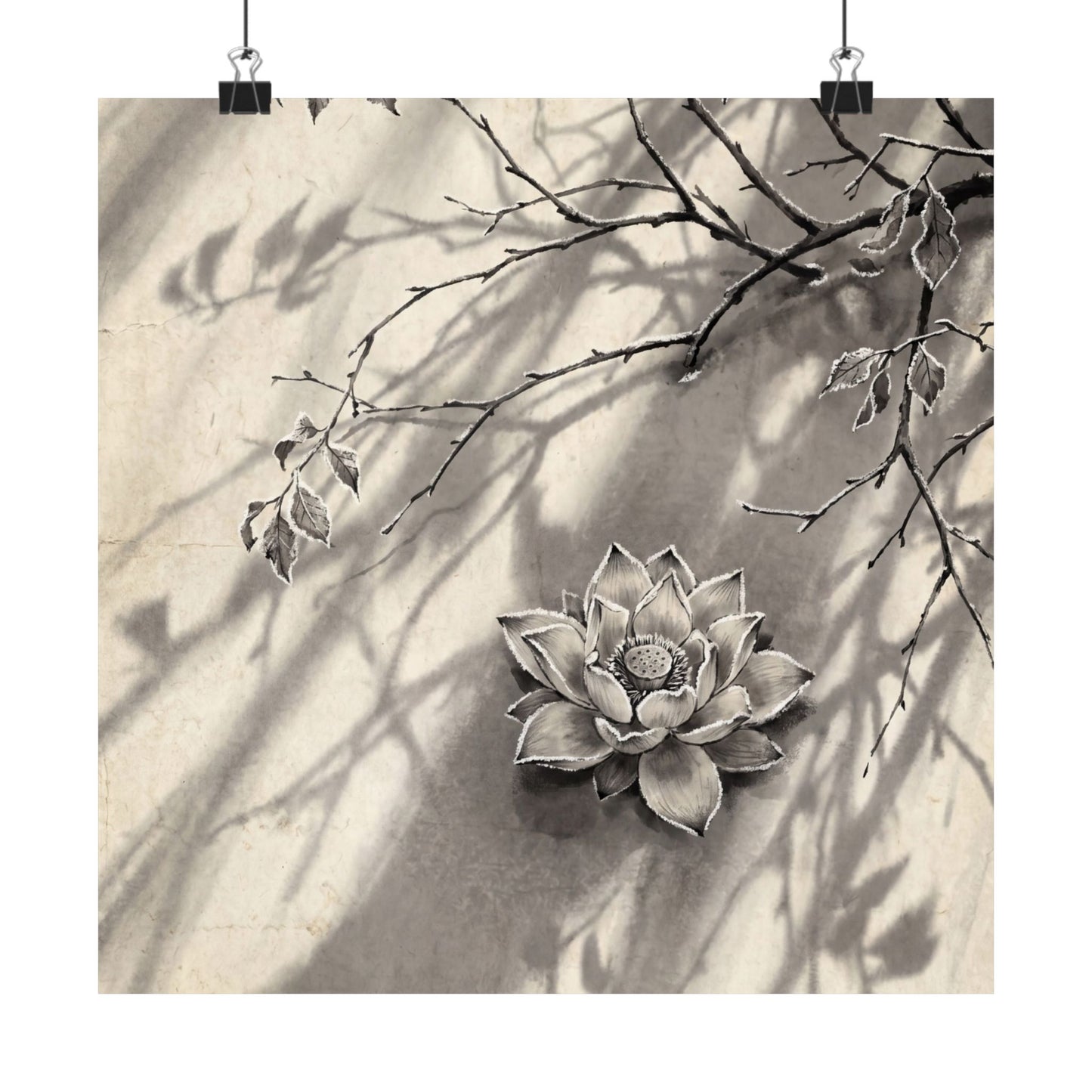 Contemplative Lotus Flower Wall Art Print - Sumi E Zen Art Print