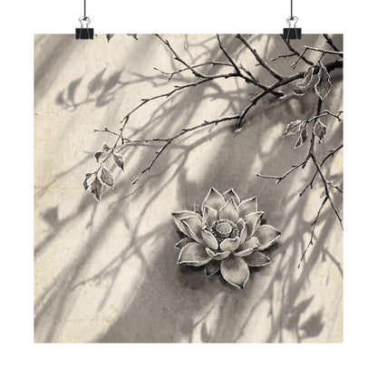 Contemplative Lotus Flower Wall Art Print - Sumi E Zen Art Print