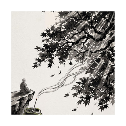 Contemplative Incense Smoke Wall Art Print - Ukiyo E Inspired Zen