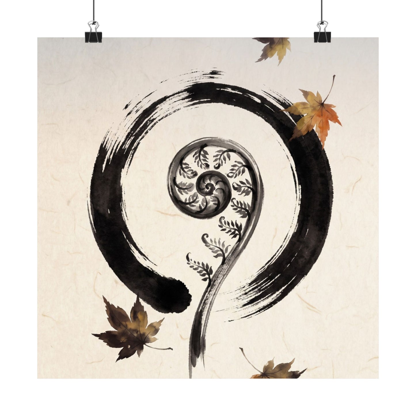Autumn Fern Unfurling Enso Wall Art Print | Peaceful Decor