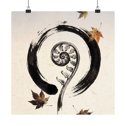 Autumn Fern Unfurling Enso Wall Art Print | Peaceful Decor