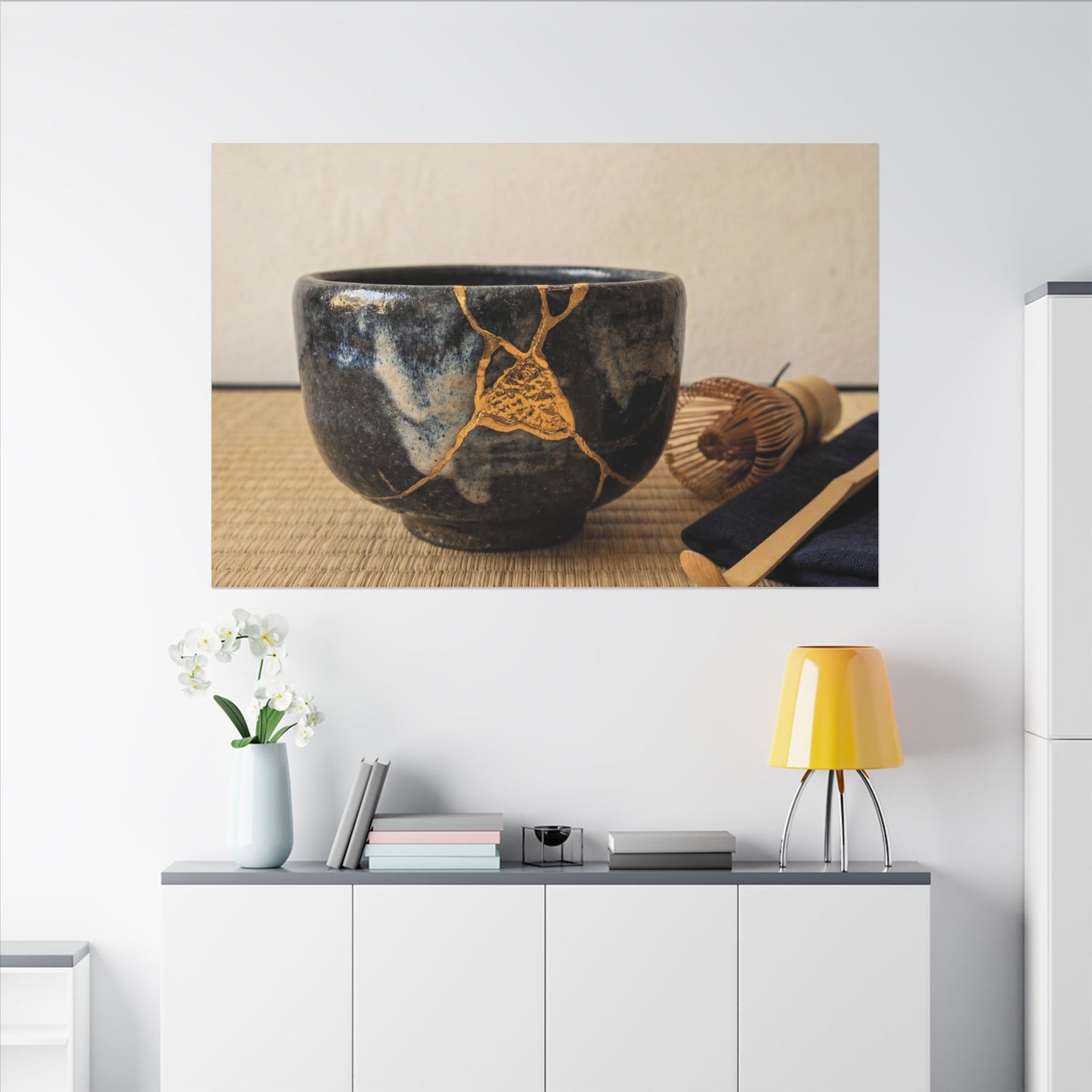 Kanso Tea Ceremony Canvas Art - Kintsugi Gold Vein