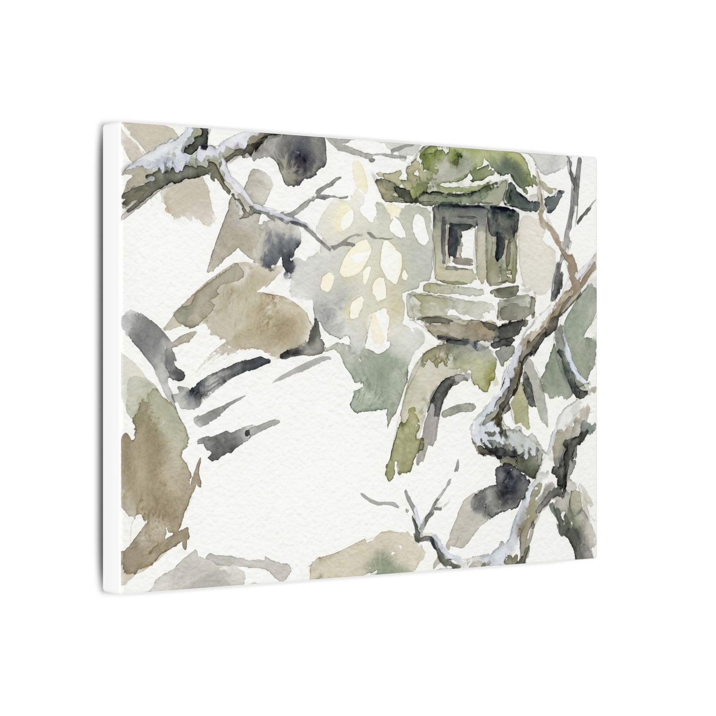 Elegant Stone Lantern Canvas Art - Watercolor Japandi