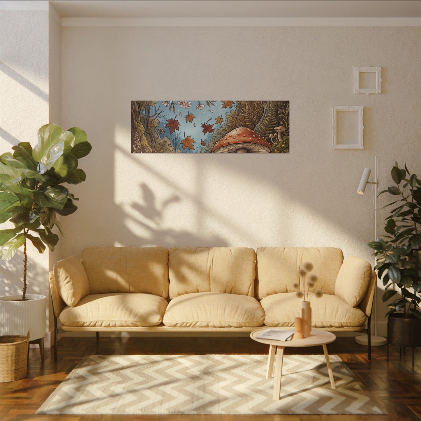 Autumn Cherry Blossom Mushroom Illustration Canvas Art | Enchanting Decor