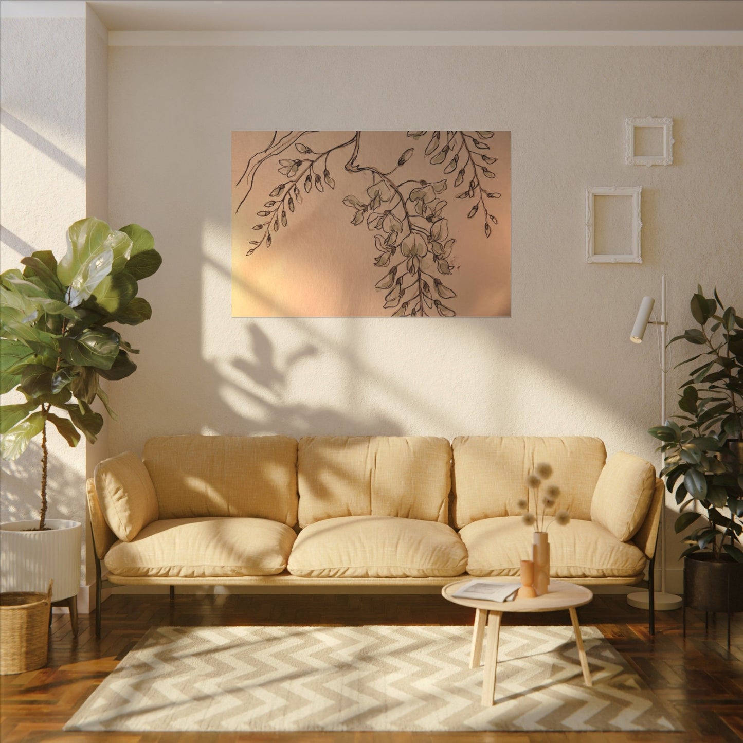 Japandi Wisteria in Candlelight | Minimal Line Canvas Art