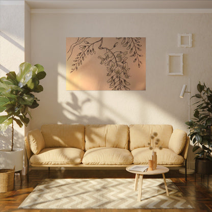 Japandi Wisteria in Candlelight | Minimal Line Canvas Art