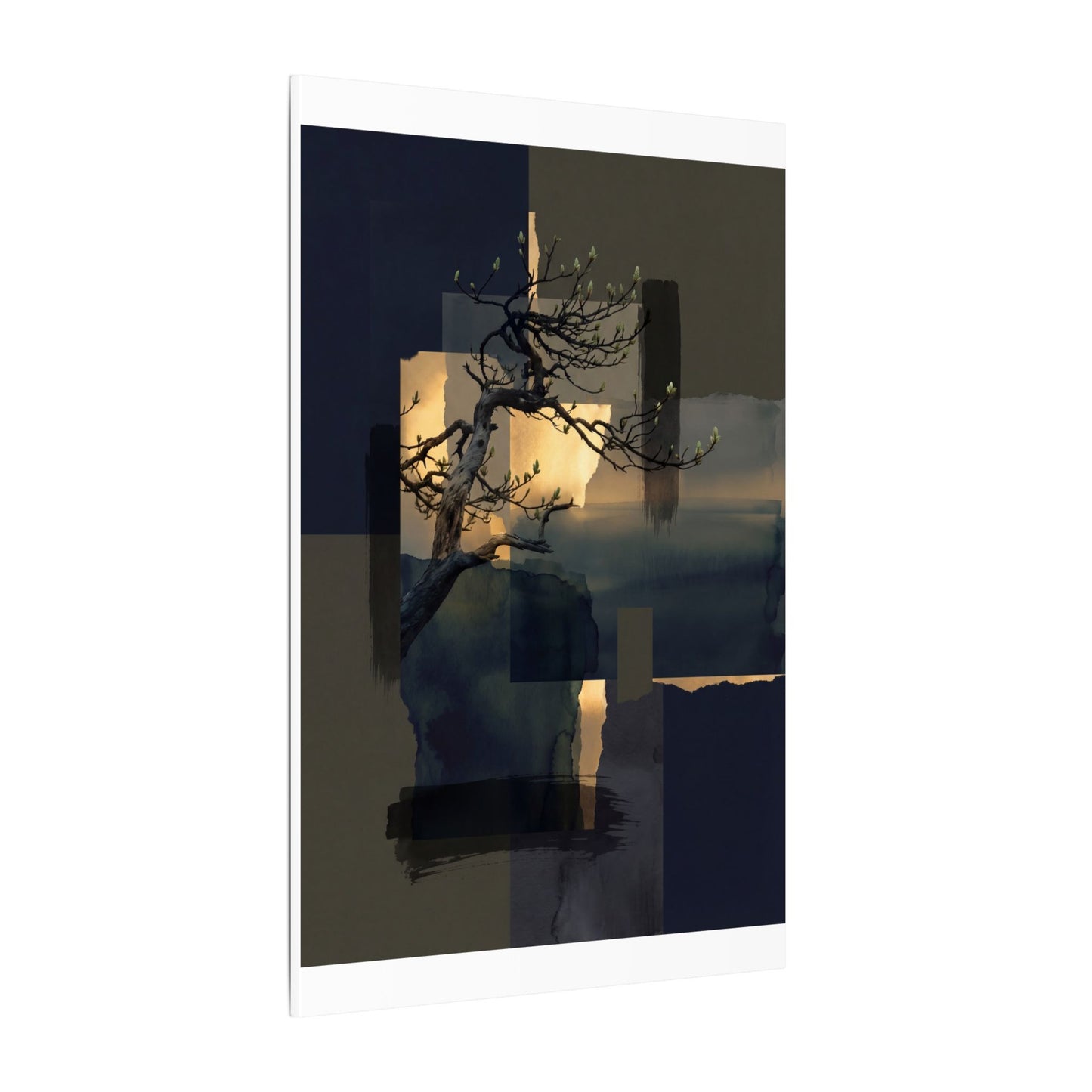 Golden Hour Pine Tree Canvas Art - Dark Japandi Kanso
