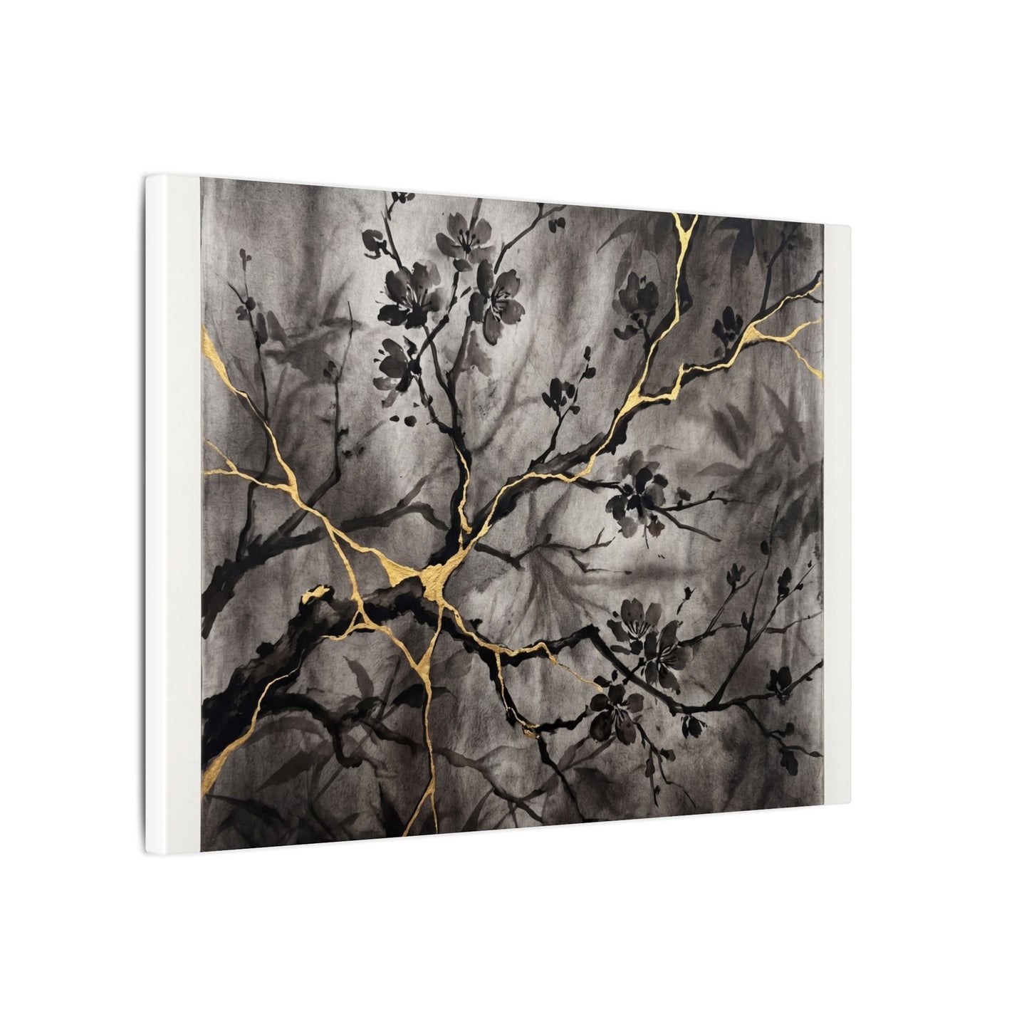 Kanso Cherry Blossom Canvas Art - Kintsugi Crackle Gold