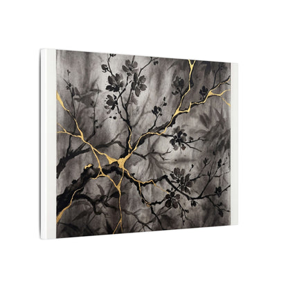 Kanso Cherry Blossom Canvas Art - Kintsugi Crackle Gold