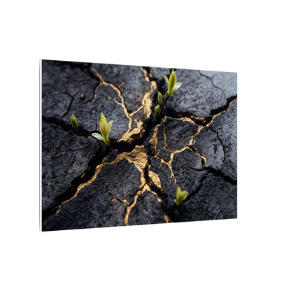Ma Cracked Earth Canvas Art - Dark Japandi Charcoal Ink