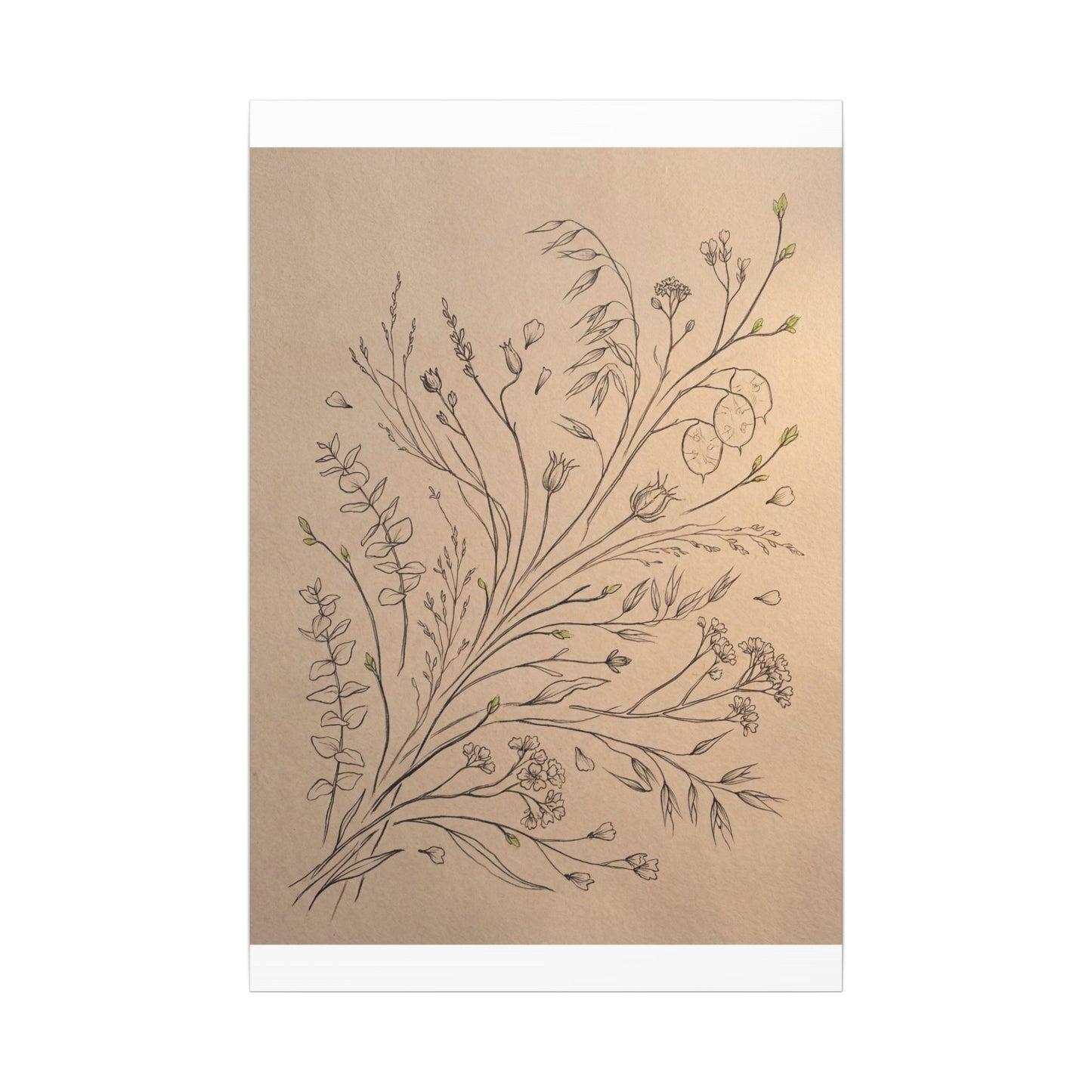 Japandi Dried Flowers in Golden Hour | Minimal Line Canvas Art