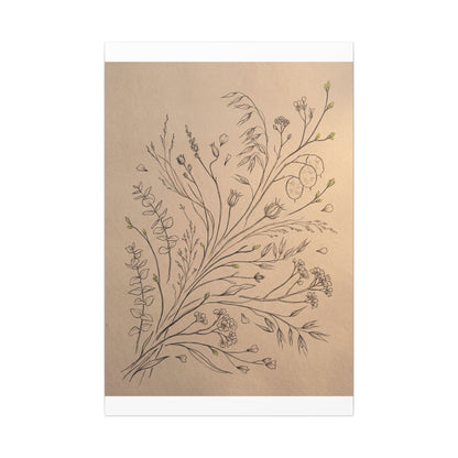 Japandi Dried Flowers in Golden Hour | Minimal Line Canvas Art