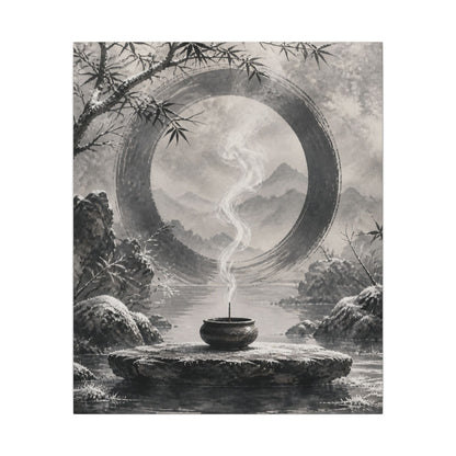 Incense Smoke Canvas Art | Winter Zen Sumi E Art