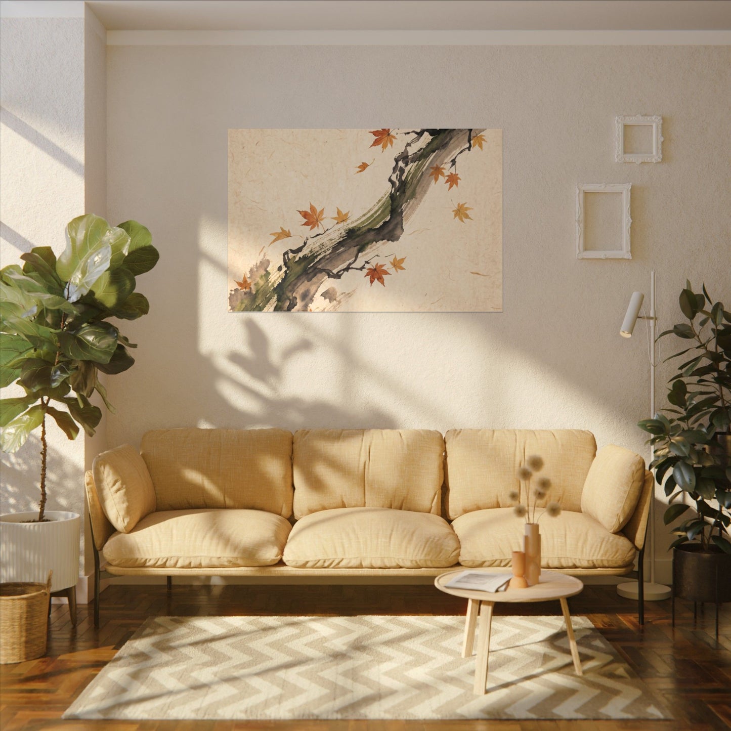 Ink Brushstroke Autumn Canvas Art | Zen Calm Design