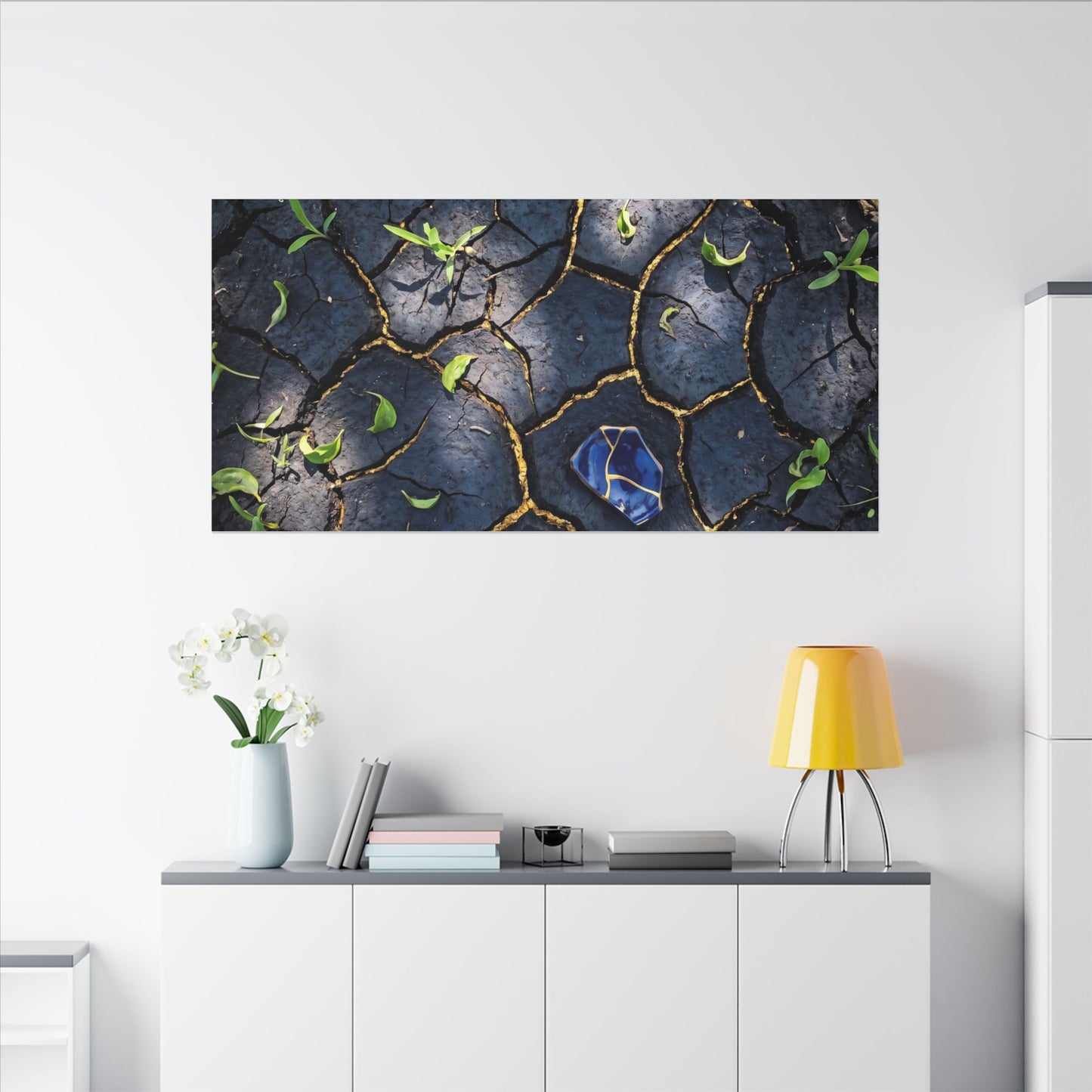 Cracked Earth Canvas Art | Spring Dark Japandi Moody Minimal Art