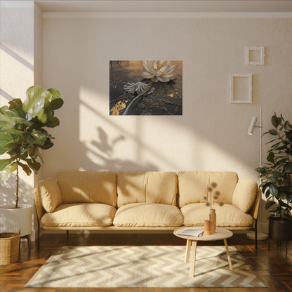 Kintsugi Lotus Flower in Golden Hour | Gold Vein Canvas Art