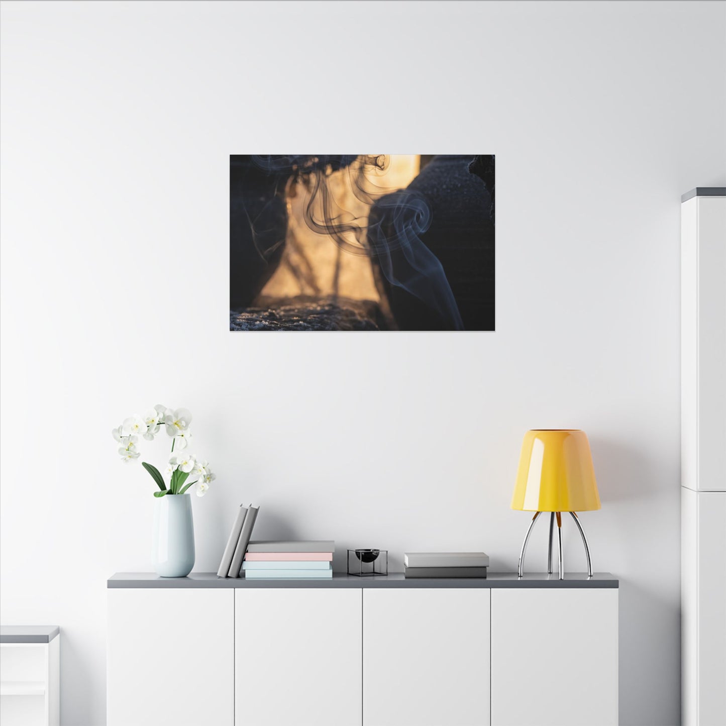 Incense Smoke Canvas Art | Winter Dark Japandi Shadow Zen Art