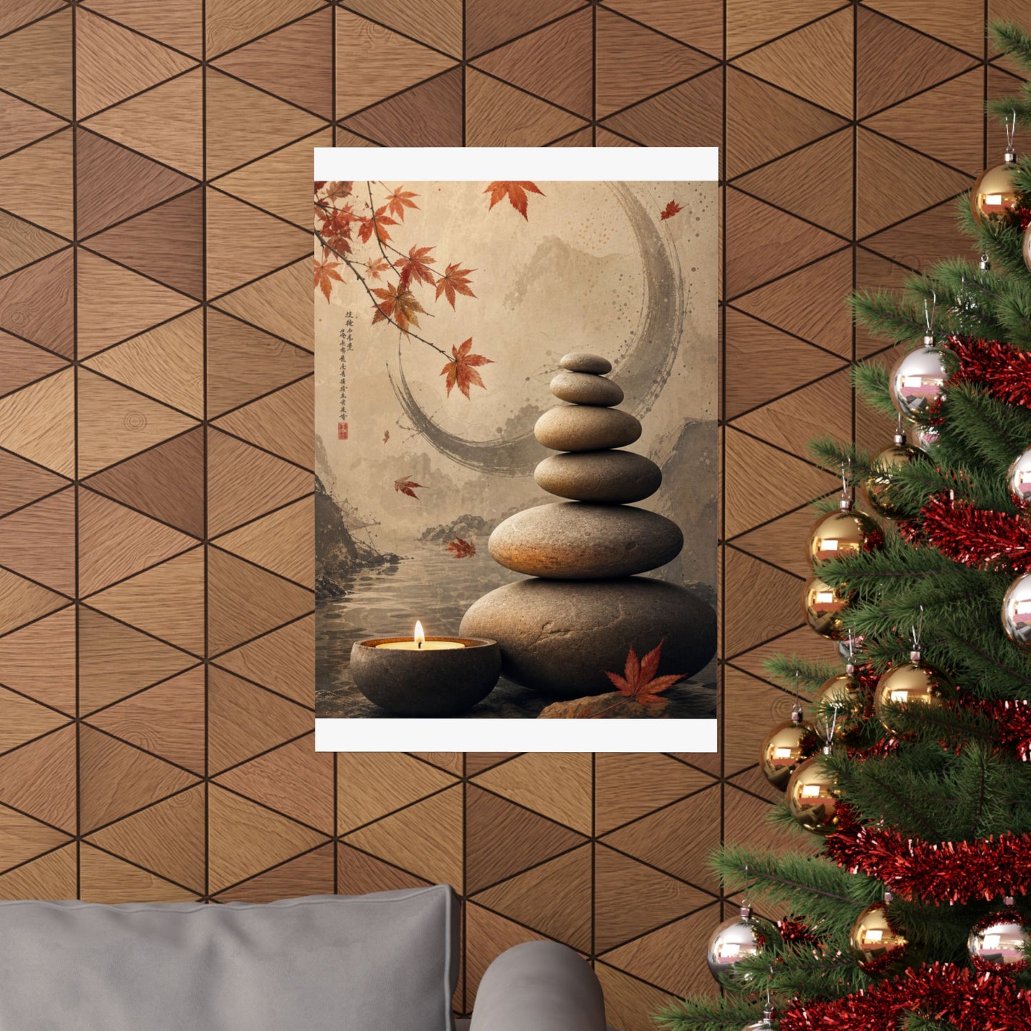 Ma River Stones Wall Art Print - Japandi Japanese Pattern