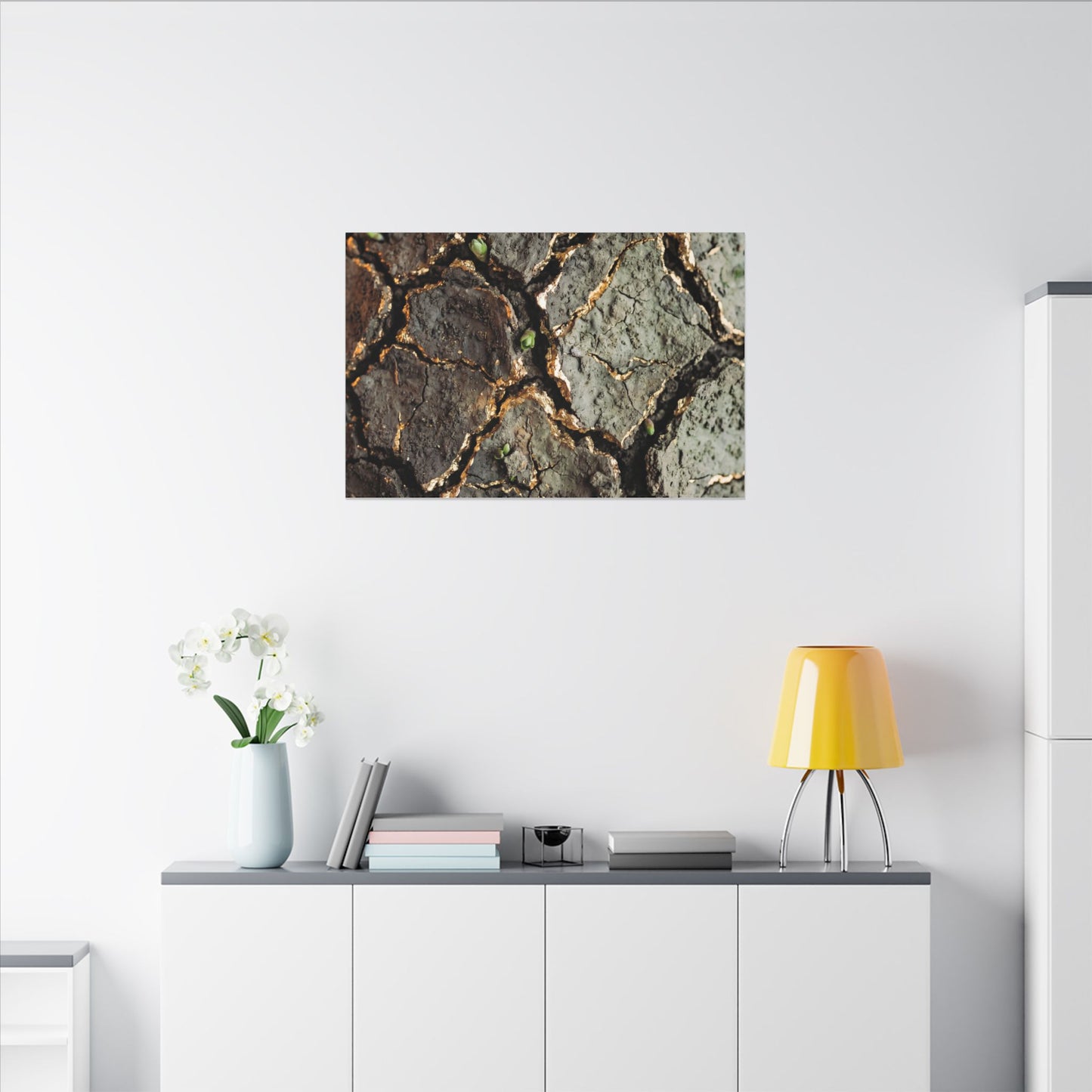 Earthy Cracked Earth Canvas Art - Japanese Pattern Japandi