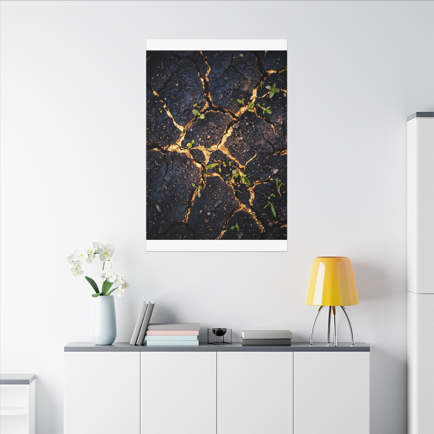 Spring Cracked Earth Crackle Gold Canvas Art | Healing Decor