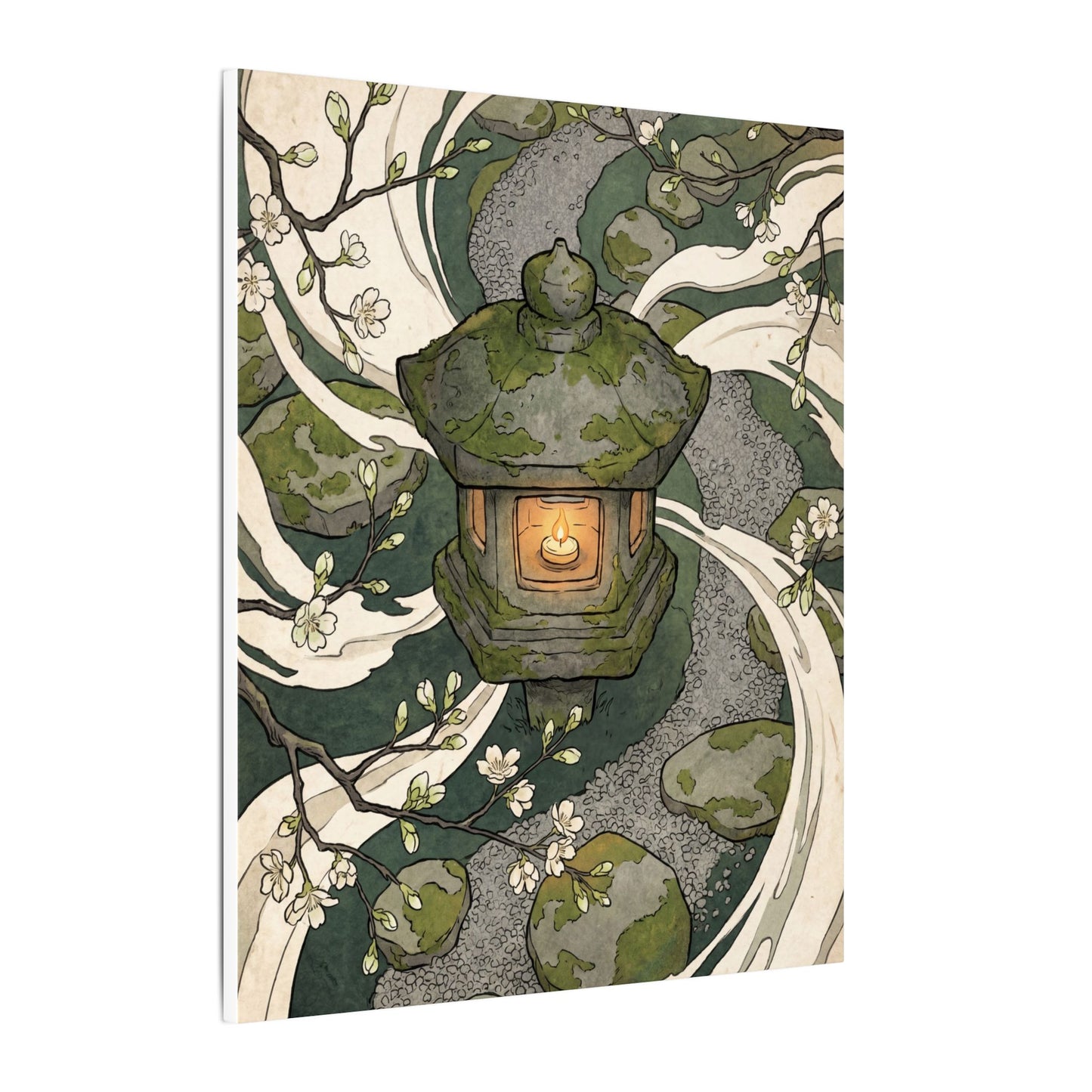 Zen Stone Lantern in Candlelight | Ukiyo E Inspired Canvas Art