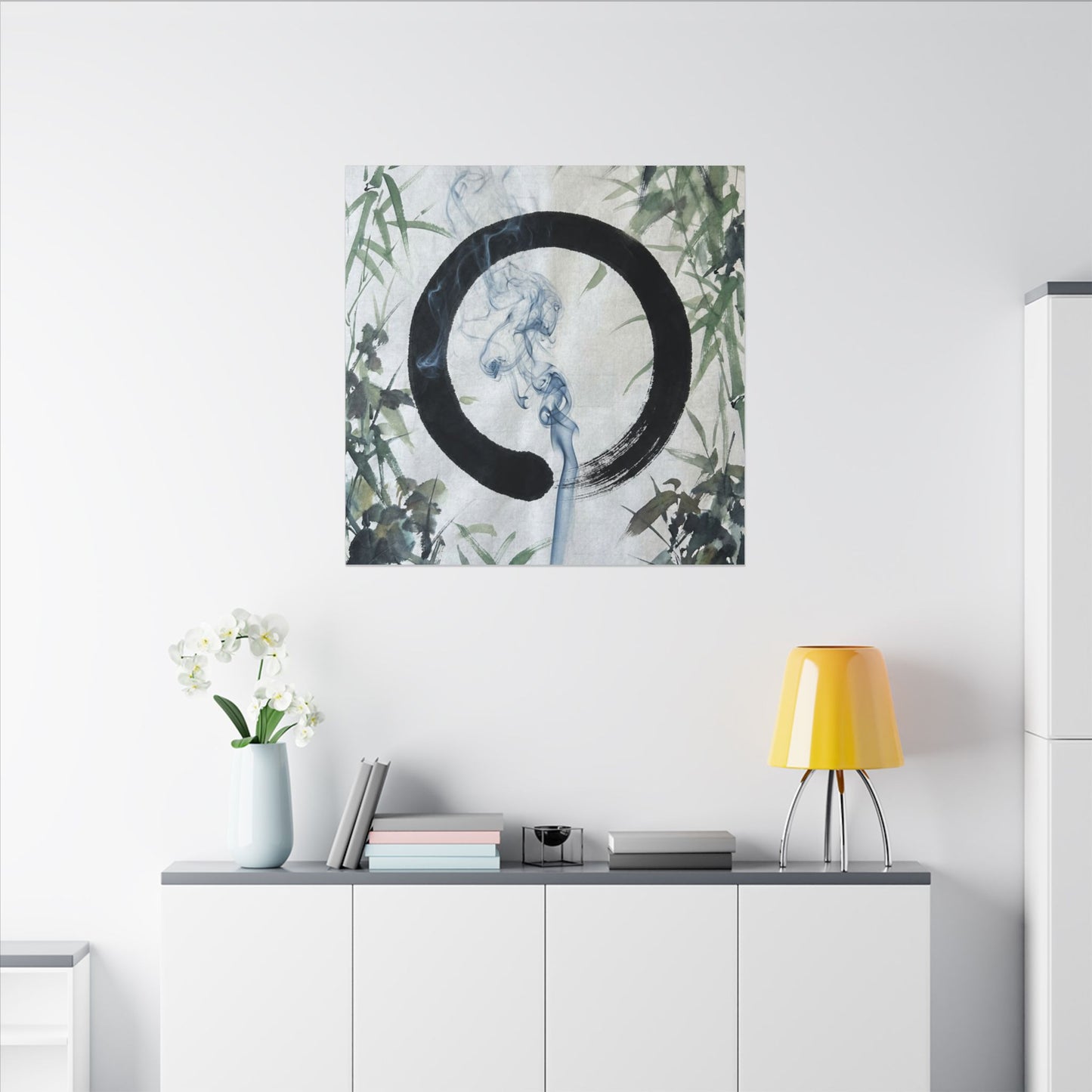 Zen Incense Smoke in Moonlight | Enso Canvas Art