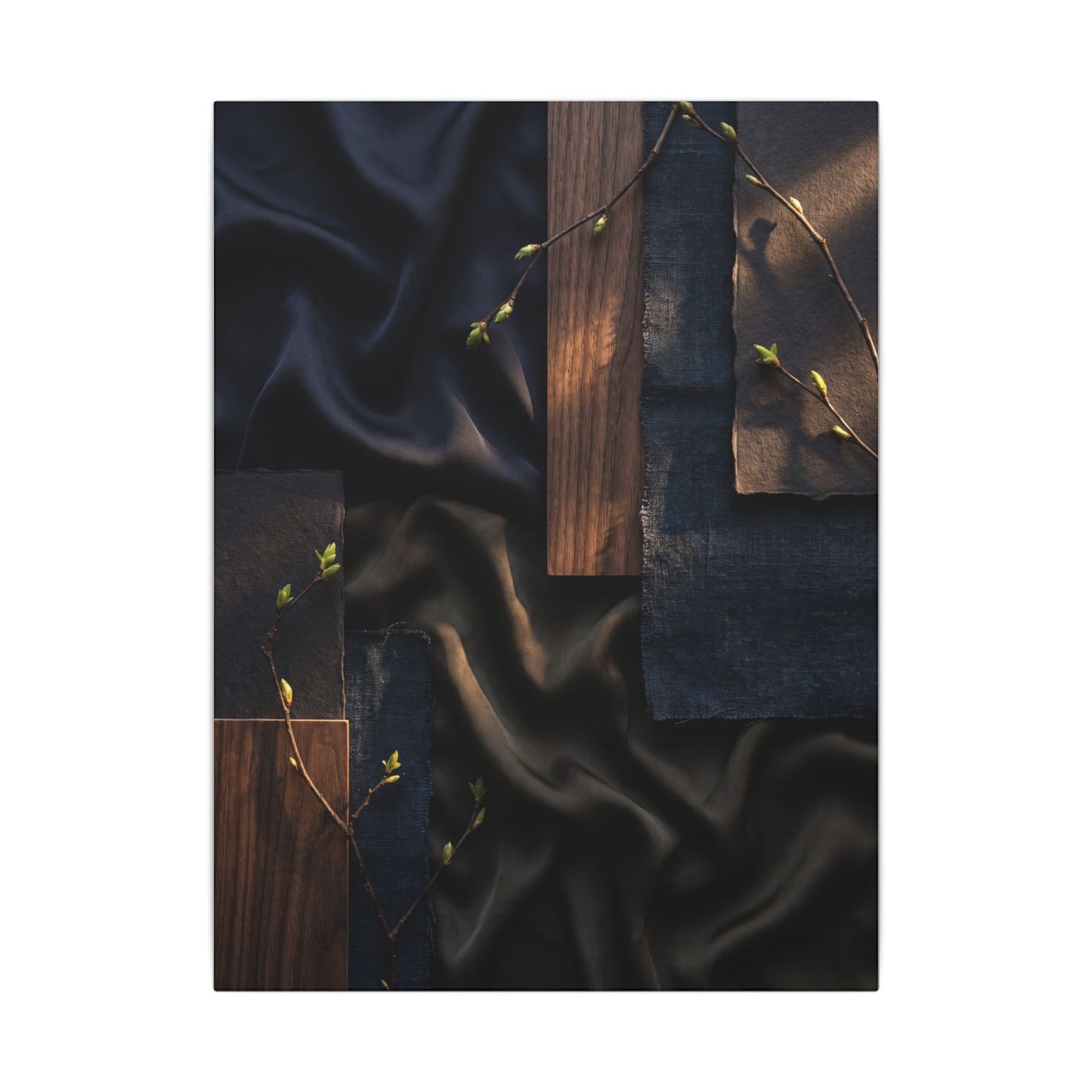 Silk Drape Spring Canvas Art | Dark Japandi Moody Design