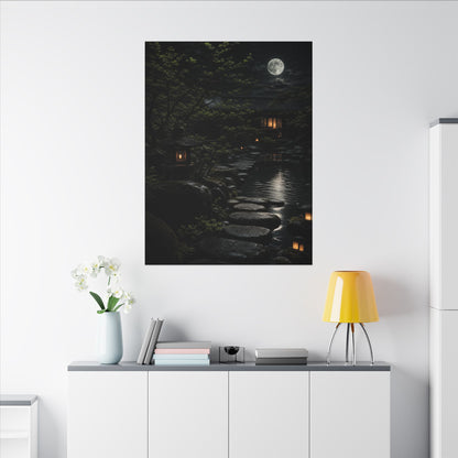Moonlit Garden Shadow Zen Canvas Art | Sophisticated Dark Japandi Art
