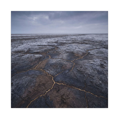 Dark Japandi Cracked Earth in Overcast | Dark Texture Canvas Art