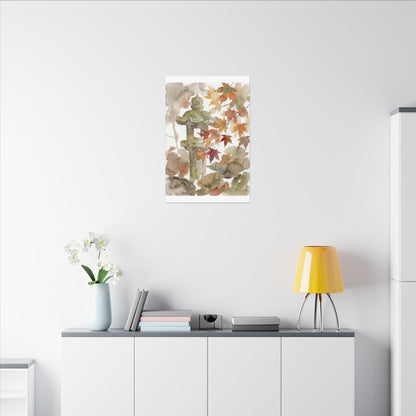 Stone Lantern Watercolor Canvas Art | Earthy Japandi Art